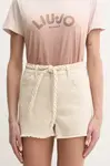 Kraťasy Liu Jo dámské, béžová barva, s aplikací, high waist, WA5460.T4033