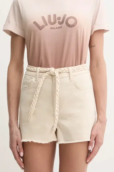 Kraťasy Liu Jo dámské, béžová barva, s aplikací, high waist, WA5460.T4033