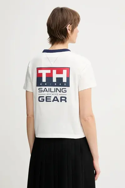 Bavlněné tričko Tommy Hilfiger SAILING dámské, bílá barva, WW0WW45598