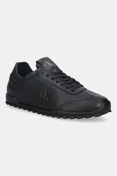 Kožené tenisky Calvin Klein LOW PROFILE RUNNER LTH MG dámské, černá barva, YW0YW02049