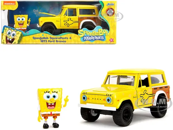 1973 Ford Bronco Yellow with Graphics and SpongeBob SquarePants Diecast Figure "SpongeBob SquarePants" (1999Current) TV Series "Hollywood Rides" Seri