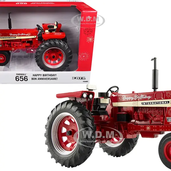 Farmall 656 Narrow Front Tractor "Happy Birthday" Red Metallic "Case IH Agriculture" Series 1/16 Diecast Model by ERTL TOMY