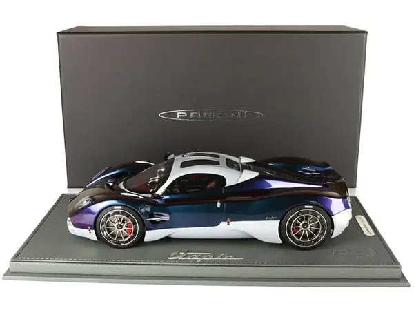 Pagani Utopia Chameleon Metallic and Silver Metallic with DISPLAY CASE Limited Edition to 48 pieces Worldwide 1/18 Model Car by BBR