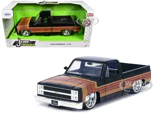 1985 Chevrolet C-10 Pickup Truck Black with Stripes and Paradox Wheels "Just Trucks" Series 1/24 Diecast Model Car by Jada
