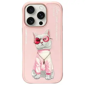 Zadní kryt NIMMY case GLASSES COOL CAT pro Apple iPhone 16 Pro, růžová
