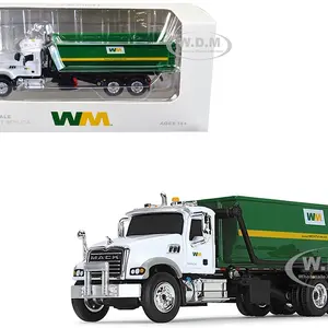 Mack Granite MP Refuse Garbage Truck with Tub-Style Roll-Off Container "Waste Management" White and Green 1/87 (HO) Diecast Model by First Gear
