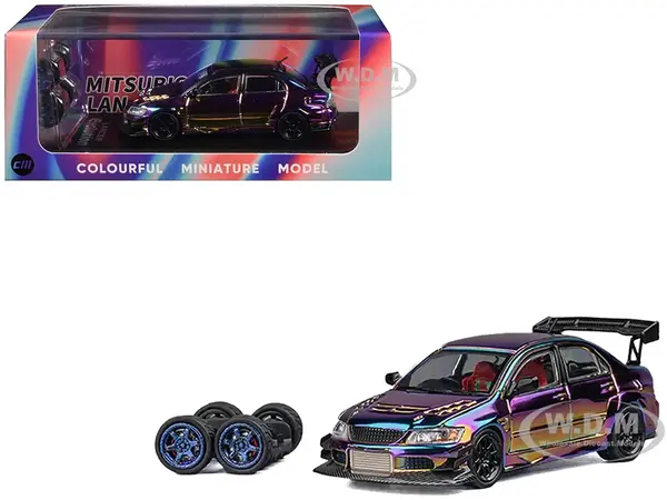 Mitsubishi Lancer Evolution IX RHD (Right Hand Drive) Chameleon Chrome with Extra Wheels 1/64 Diecast Model Car by CM Model