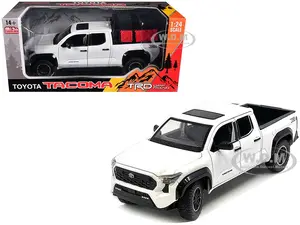 2024 Toyota Tacoma TRD Off-Road Edition Pickup Truck White Metallic with Bed Camper 1/24 Diecast Model Car