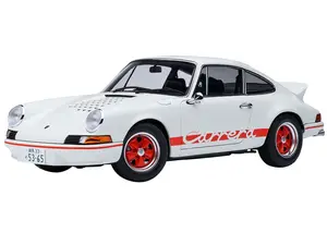 Porsche 911 Carrera 2.7 RS "The Circuit Wolf" White with Red Stripes and Wheels with Hood Graphics 1/18 Model Car by Autoart