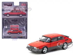 Saab 900 Turbo Red with Tarmac Cards "Global64" Series 1/64 Diecast Model by Tarmac Works