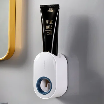 Automatic Toothpaste Squeezer Wall Mounted Toothpaste Dispenser Toothbrush Holder Bathroom Accessories - Grey + Blue