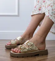 marka niezdefiniowana Golden flat sandals with buckles on straps Liluna