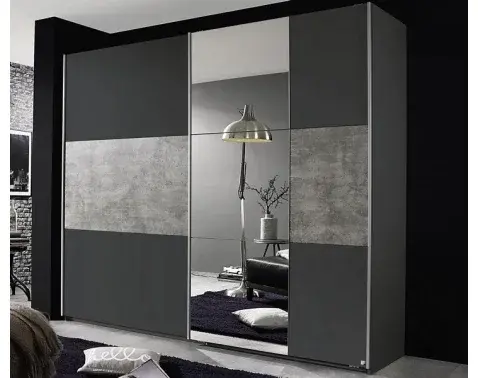 Šatníková skriňa Prenzlau, 218 cm,tmavá sivá / sivý betón%