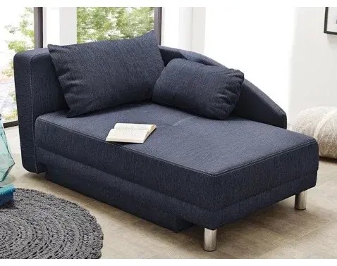 Pohovka s bočnou opierkou Roy, modrá tkanina, rozkladacia%