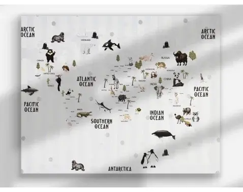 Obraz na plátne Mapa sveta so zvieratami, 40x50 cm%