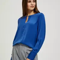 Marisse Plain V-Neck Shirt With Long Sleeves, Blue
