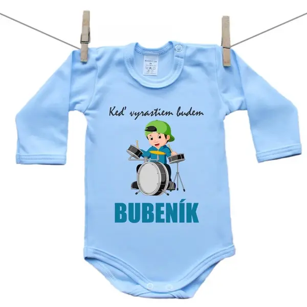 Boodyy Modré body s dlhým rukávom Keď vyrastiem budem bubeník 56 (0-2 mesiace)