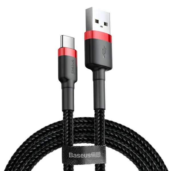 Cafule USB-A na USB-C kábel QC3.0 2A - 3 m Červená/Čierna H35203
