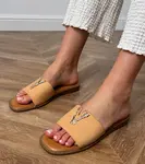 marka niezdefiniowana Beige flip-flops with a gold ornament Flavis