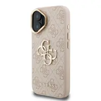 Zadní kryt Guess PU 4G Metal Logo Stand Camera Frame pro Aplle iPhone 16, růžová