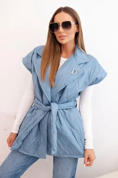 Kesi Włoski Dámská prošívaná vesta s páskem a širokým límcem džínová