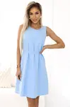 296-12 VICTORIA Sleeveless trapeze dress with a belt – a classic in a modern version - light blue
