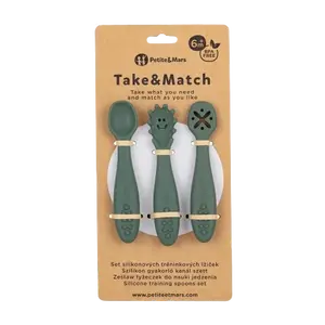 PETITE&MARS Set silikonových tréninkových lžiček Take&Match Misty Green 6m+ 3 ks