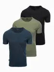 Ombre BASIC men's cotton t-shirt set with round neckline - black/green/khaki