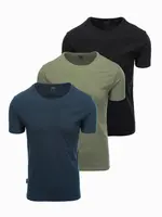 Ombre BASIC men's cotton t-shirt set with round neckline - black/green/khaki