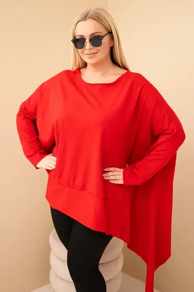 Kesi Dámská tunika Plus Size z bavlny s asymetrickým spodním lemem červená