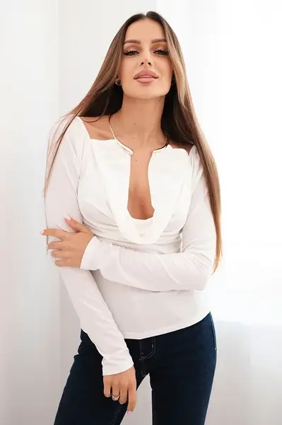 Kesi Włoski Dámska blúzka s drapovaným dekoltom a dlhým rukávom ecru