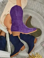 Fialové dámské semišové kovbojské holínky