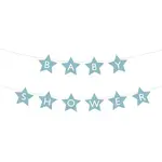 Baby shower banner svetlomodrý s hviezdičkami – 290×16,5 cm, nápis „Baby Shower“