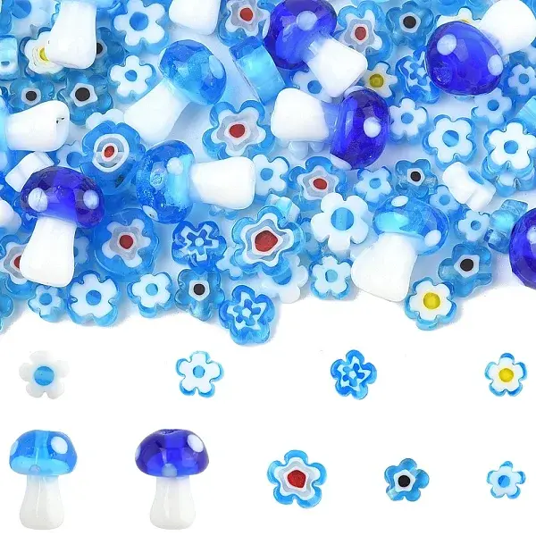 156Pcs 9 Styles Handmade Millefiori Glass Beads