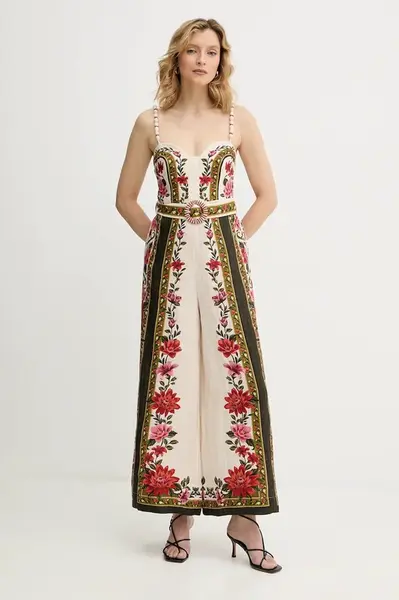 Plátěný overal Farm Rio béžová barva, s výstřihem do v, 344883