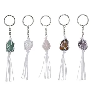 Nylon Pouch Wrap Natural Gemstone Holder Keychains