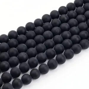 Dyed & Heated Natural Black Agate Bead Strands