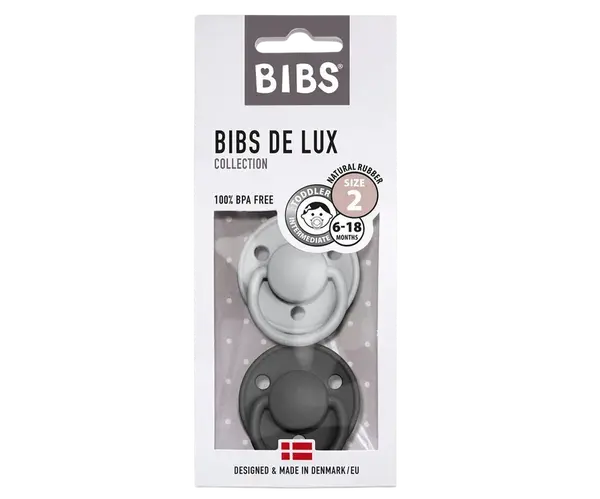 BIBS De Lux dudlíky z přírodního kaučuku - velikost 2 Cloud / Black 2 ks