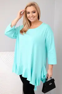 Kesi Włoski Dámská blůza Plus Size s bavlnou a volánem a ohrnovacími rukávy mátová