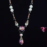 Alloy & Porcelain Teardrop Pendant Beaded Necklaces for Women