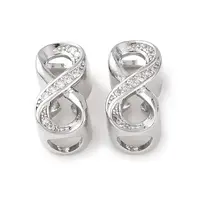 Brass Micro Pave Clear Cubic Zirconia European Beads