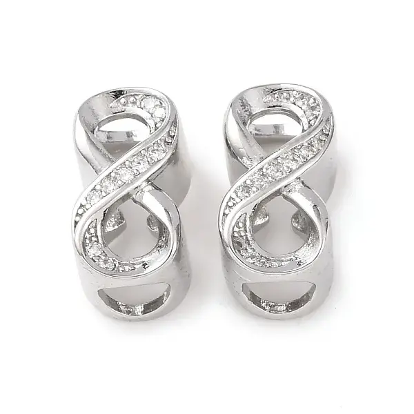 Brass Micro Pave Clear Cubic Zirconia European Beads