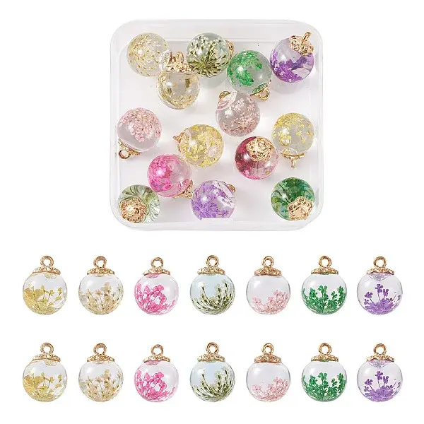 14Pcs 7 Colors Transparent Glass Pendants