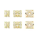 6Pcs 3 Styles Brass Pave Clear Cubic Zirconia European Beads