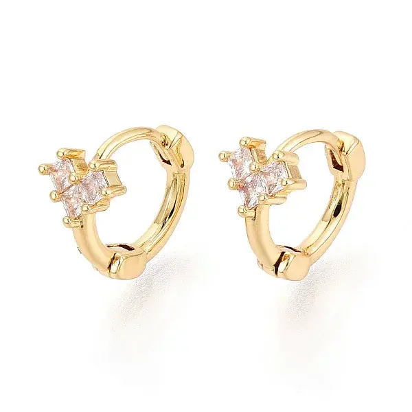 Heart Brass Micro Pave Clear Cubic Zirconia Hoop Earrings