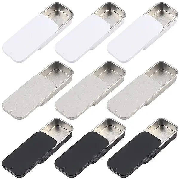 9Pcs 3 Colors Slide Top Tinplate Trinket Storage Boxes