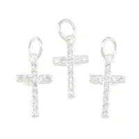 925 Sterling Silver Pave Clear Cubic Zirconia Cross Charms