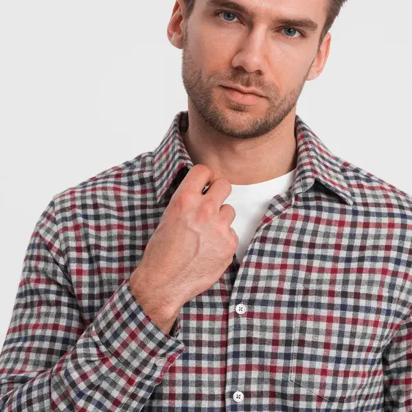 Ombre Men's checkered flannel shirt - navy blue and red