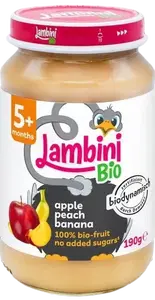 LAMBINI BIO Demeter příkrm jablko, broskev a banán 190 g