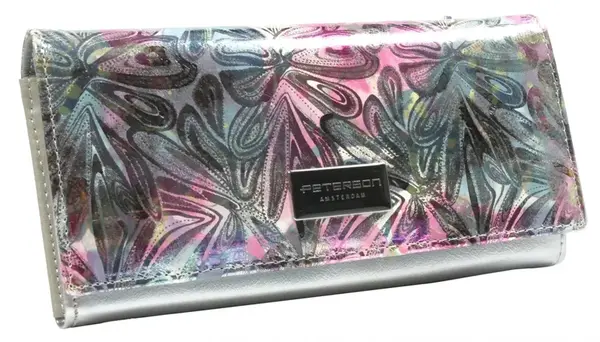 Dámská koženkovo/kožená peněženka růžovo/stříbrná - Peterson Glafira